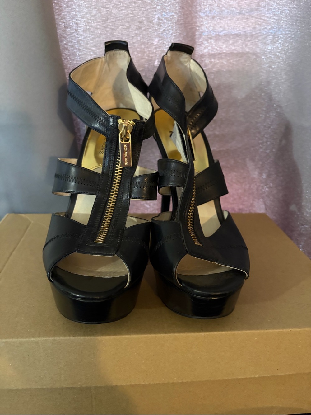MICHAEL Michael Kors Black Leather Zip Platform Heels